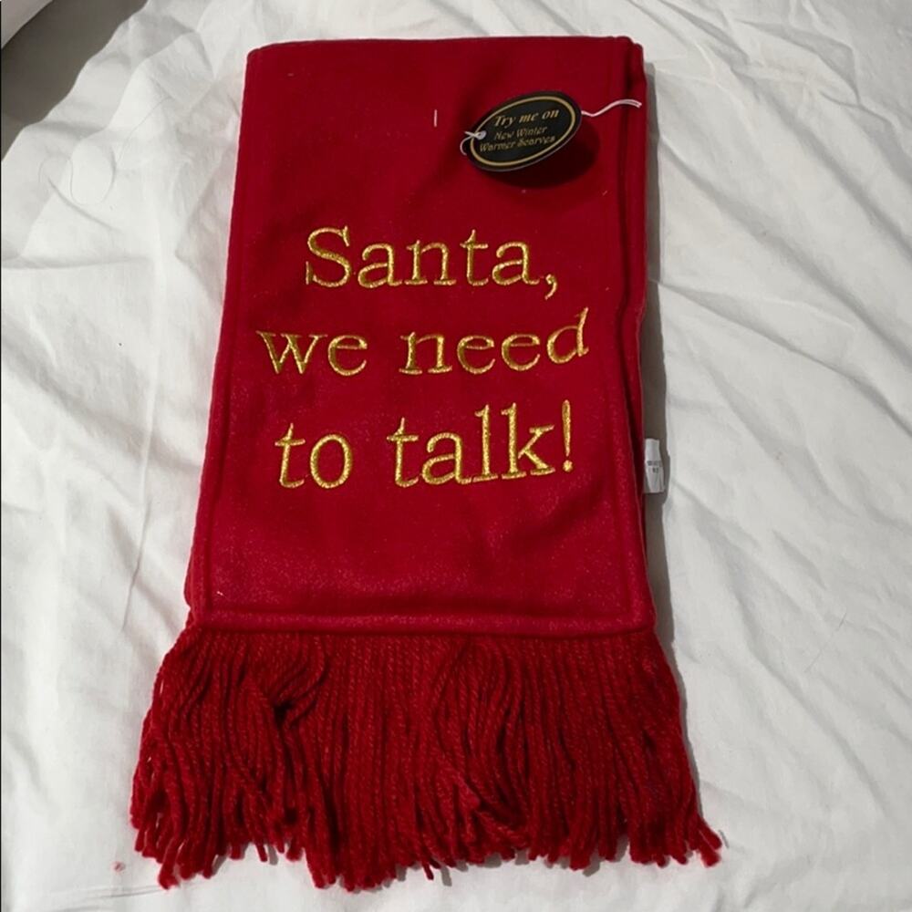 Santa We Need To Talk red scarf gold lettering NWT